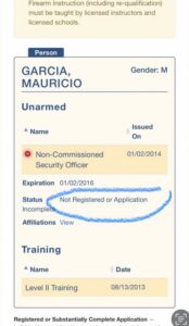 PHOTO Proof Mauricio Garcia Has Not Been A Security Officer In Texas Since 2016