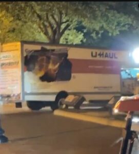 PHOTO Still Shot Showing U-Haul Tire Survived After Sai Varshith Kandula Drove It All The Way Over The Curb