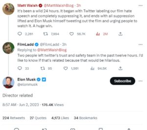 PHOTO Elon Musk Indicated Ella Irwin Was Fired Because Of The Restriction Of Walsh's Hate Content