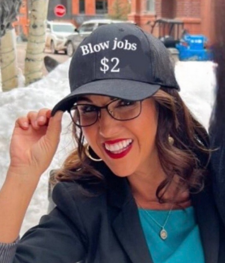 PHOTO Lauren Boebert Wearing Hat That Says Bl*w J*bs $2 Dollars