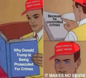 PHOTO MAGA's Reading Book Why Is Donald Trump Being Persecuted For Crimes Because He Committed Crimes It Makes No Sense Meme
