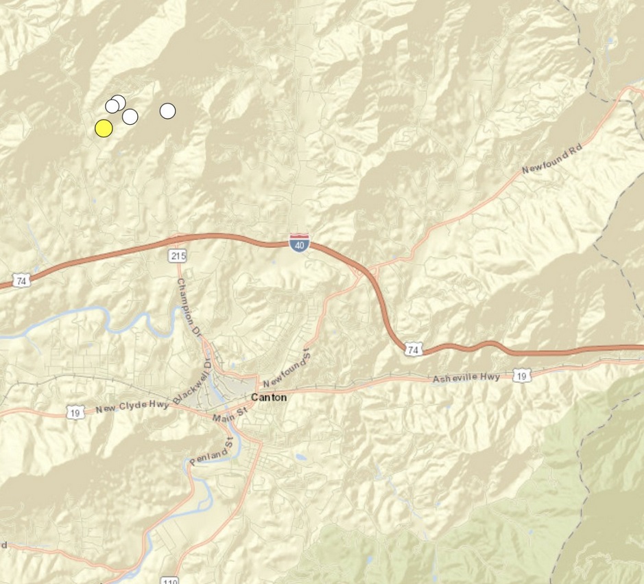PHOTO Map Showing All 5 Earthquakes In Canton North Carolina In Less