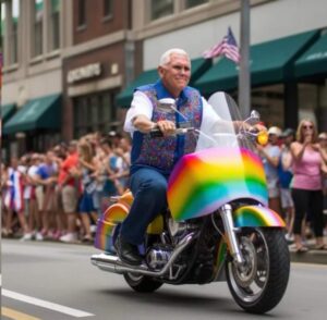 PHOTO Mike Pence Riding A Motorcycle Covered In Pride Flag Colored Paint Meme