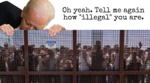 PHOTO Oh Yeah Tell Me Again How Illegal You Are Joe Biden Peaking Over Border Fence Meme