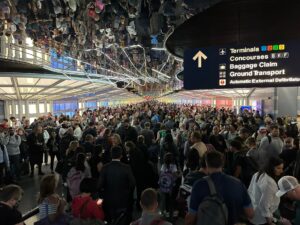 PHOTO Airline Passengers Sheltering In Place Inside O'Hare International Airport During Tornado