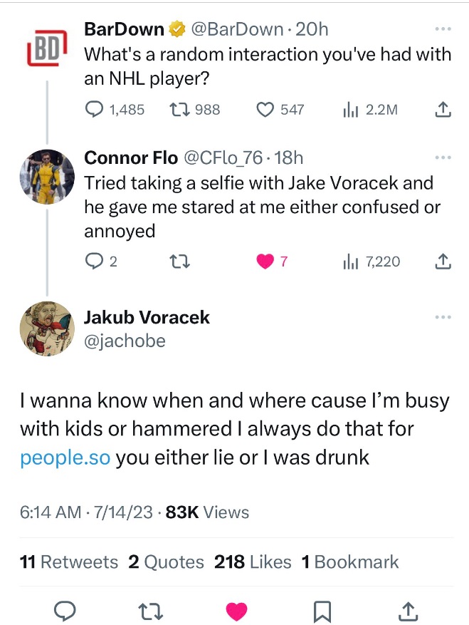 PHOTO NHL Fans Have Had Worse Experiences With Jake Voracek Than Alex