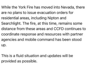 PHOTO Nipton And Searchlight NV Won't Be Evacuated Because Of York Fire