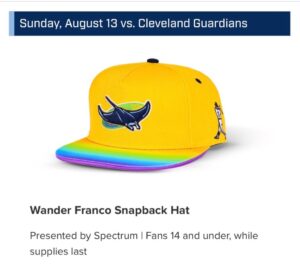PHOTO Ironically Wander Franco Rays Hat For Fans 14 Or Under Is Today's Giveaway At The Game