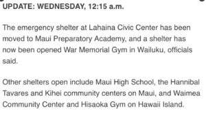 PHOTO List Of Shelters In Wailuku And Maui During Wildfire This Morning