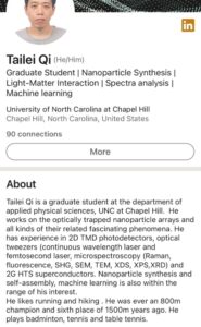 PHOTO Of Tailei Qi's Linkedin Account Says He Was Graduate At Department Of Applied Physical Sciences