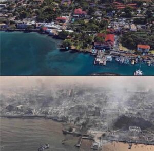 PHOTO Postcard View Of Lahaina Before And After It Was Wiped Off The Map By Fire