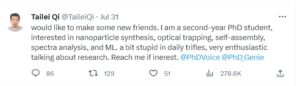 PHOTO Tailei Qi Begging To Make New Friends In July Of 2023 To Talk About Research And Nanoparticle Synthesis