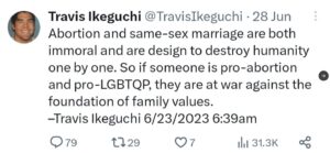 PHOTO Travis Ikeguchi Was Against Abortion And Same-Sex Marriage