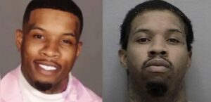 PHOTO Before And After Showing Tory Lanez Wearing Powder Pink Suit When Convicted Of Shooting Megan Thee Stallion Vs 9 Months Later Wearing Same Suit In Prison Photo