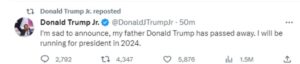 PHOTO Of Deleted Tweet From Donald Trump Jr's Account Saying His Father Died
