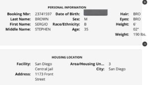 PHOTO Sergio Brown Is In Housing Unit 3 Of San Diego Central Jail On Front Street