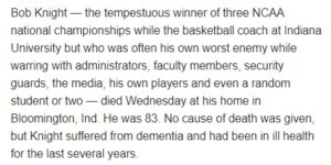 PHOTO Bob Knight Had Dementia For Over 2 Years