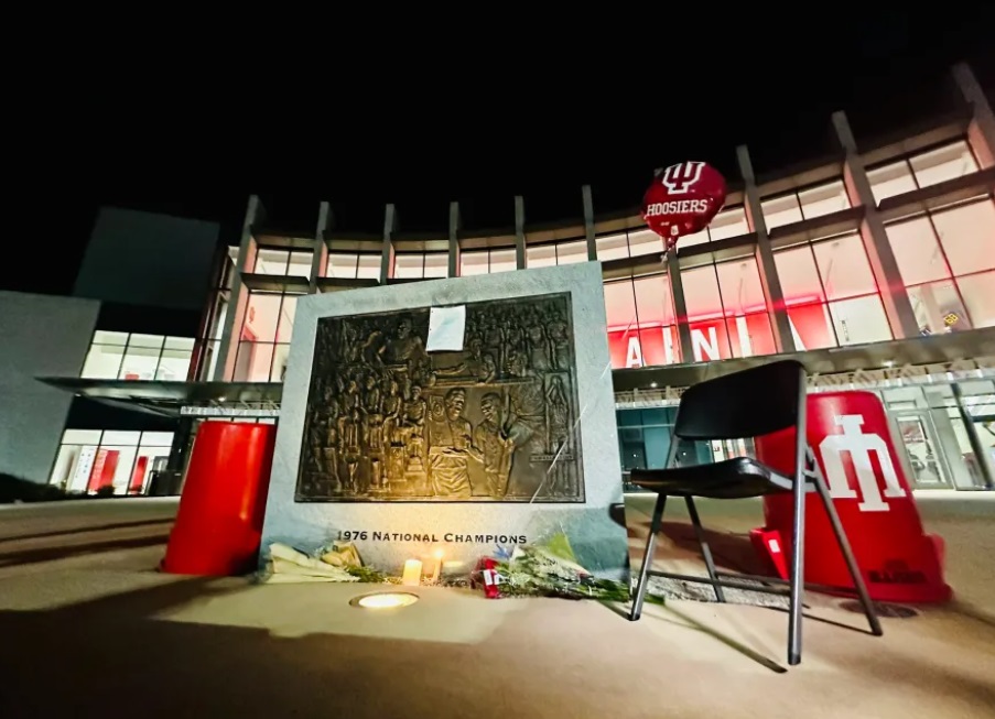 PHOTO Of Memorial Outside Assembly Hall In Bloomington IN For Bob Knight