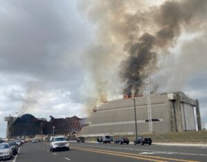 PHOTO Of Roof Burning To Nothing At Tustin California Hangar