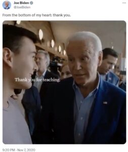 PHOTO Aidan Maese-Czeropski Thanking Joe Biden For Teaching Him