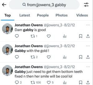 PHOTO Jonathan Owens Was Watching Gabby Douglas On NBC In 2012 But Didn’t Know Anything About Simone Biles And Gymnastics LMAO Ok