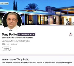 PHOTO LinkedIn Memorialized Page Of Tony Polito As Tribute To His Professional Legacy