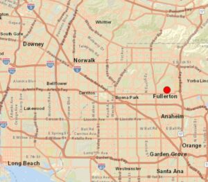 PHOTO Map Of Fullerton CA Showing Where Center Of Earthquake Was On Monday Night In California