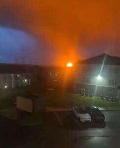 PHOTO Transformer That Blew Started A Huge Fire Like The Sun Was Coming Up During Tornado In Nashville