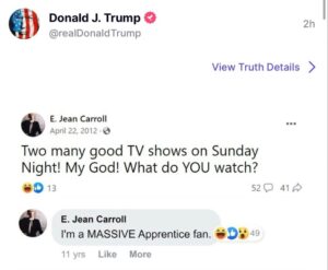 PHOTO E Jean Carroll Admitting She Liked Watching Donald Trump On The Apprentice