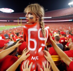 PHOTO Taylor Swift Sitting In Arrowhead Crowd With 69 Me Painted On Her Back