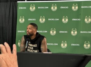 PHOTO Damian Lillard Smiling In Post-Game Interview Saying He Feels Back At Home In Return To Portland