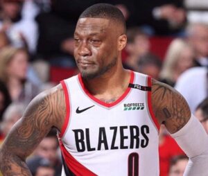 PHOTO Damian Lillard With A Michael Jordan Crying Face When He Was Still In Blazers Uniform Meme