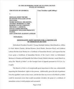 PHOTO Of Joint Motion Filed From Donald Trump To Disqualify Fani Willis