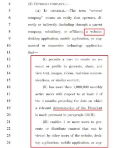 PHOTO TikTok Ban Bill HR7521 Gives The Executive Branch Of Government The Power To Define Any Platform Or Website As Foreign Owned