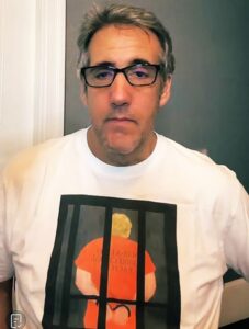 PHOTO Michael Cohen Wearing Glasses Looking Hungover Wearing Shirt With Donald Trump In Handcuffs In Prison