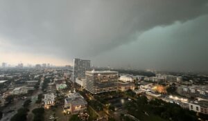 PHOTO Still Shot Of Tornado Touching Down With Houston Texas Skyline In View