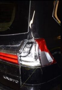 PHOTO Close Up Showing Almost All Of Karen Read's Tail Light On Her Lexus Missing