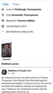 PHOTO Thomas Crooks Brother Mattew Posted On Facebook That Him And His Brother Are Still Alive