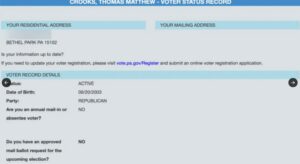 PHOTO Voter Status Proof That Thomas Crooks Was A Registered Republican