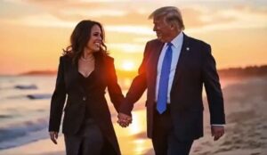 PHOTO Donald Trump And Kamala Harris Holding Hands On The Beach