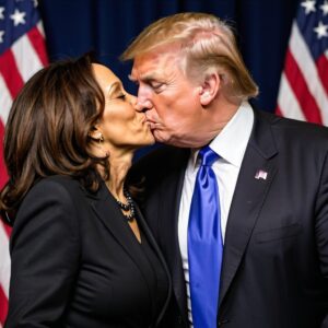 PHOTO Donald Trump And Kamala Harris Kissing In Front Of An American Flag And Enjoying It