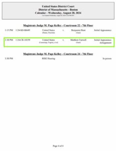 PHOTO Of Document Showing Details Of Matthew Farwell’s Arraignment