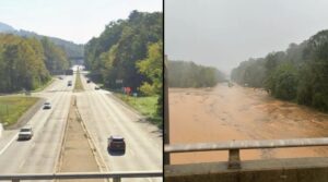 PHOTO Before And After Blue Ridge Parkway Bridge On I-40 From Hurricane Helene