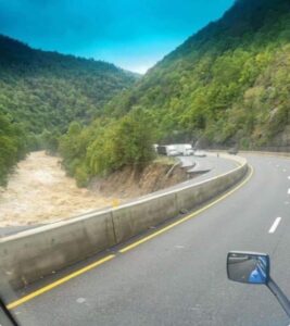 PHOTO Before And After Picture Showing How Much Flooding On The Side Of I-40 Due To Hurricane Helene