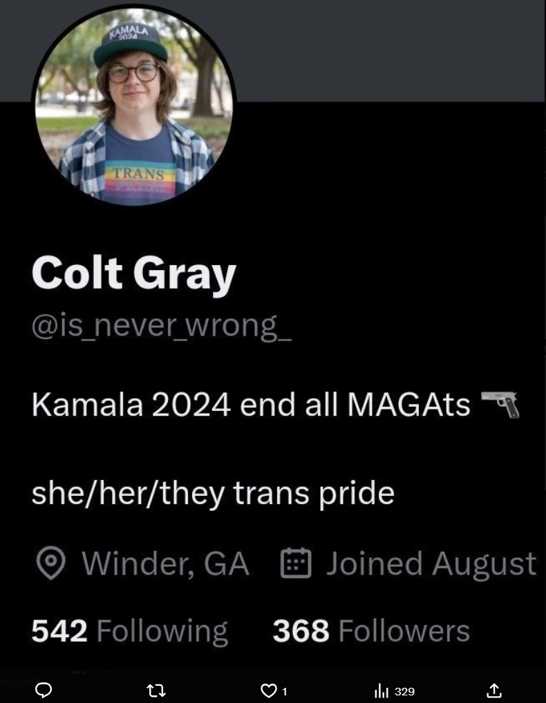 PHOTO Colt Gray Original Twitter Account Shows Hometown As Winder Georgia And Said Trans Pride