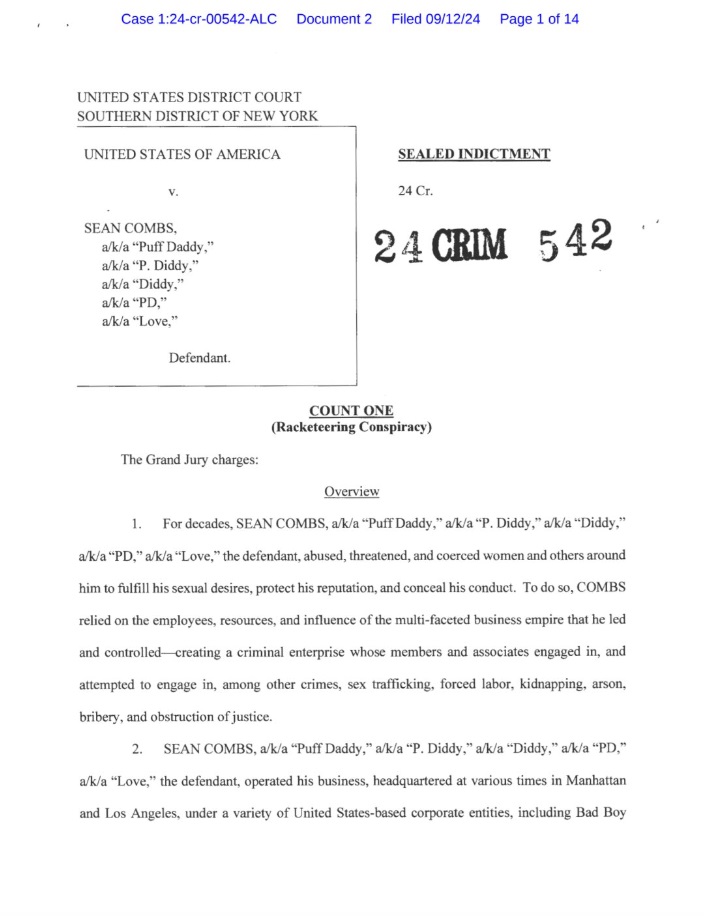 Photo of sean diddy combs indictment