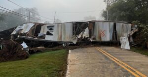 PHOTO Entire Destroyed Mobile Home Blocking The Road In Swannanoa North Carolina