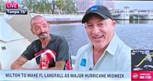 PHOTO Florida Man In Tampa Refusing To Evacuate Wearing Clown Shirt While Being Interviewed By Jim Cantore