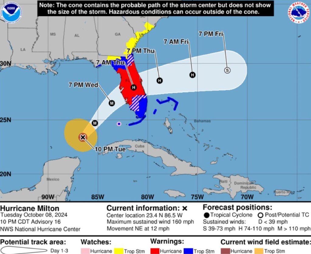 PHOTO Most Updated Hurricane Milton Map Projection On Landfall From ...