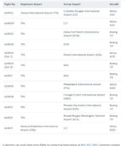 PHOTO Of All The Extra American Airlines Flight Added Out Of Sarasota And Tampa To Get People Out Before Hurricane Milton Hits